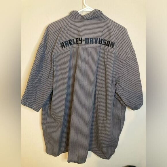 Harley Davidson Black and Grey Pin Striped Button Down Shirt, Men's Size 3XL - Picture 4 of 4